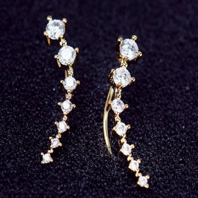 Long Bar Ear Cuff Climber CZ Stud Earrings 925 Sterling Silver Plated Rose Gold
