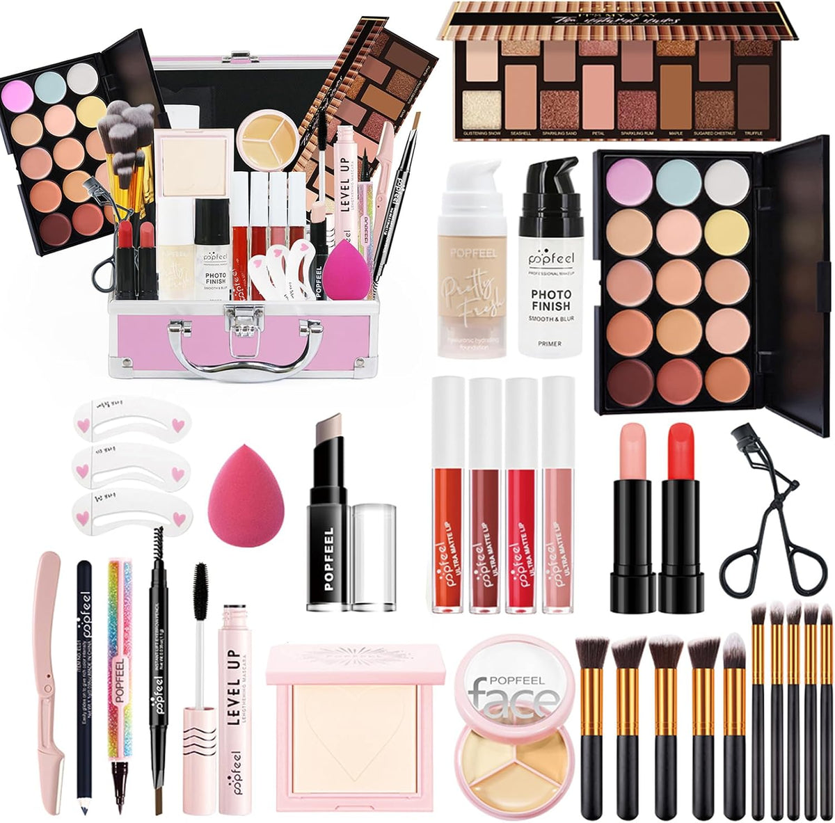 Professional Makeup Set, Portable Travel Makeup Kit, Eyeshadow Palette, Foundation, Concealer, Women, Girls