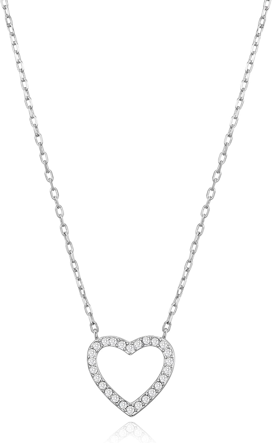 Silver Plated Open Heart Necklace Created with Zircondia® Crystals