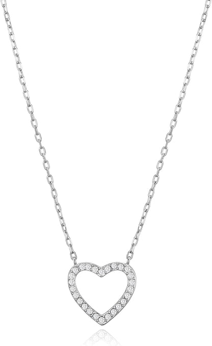 Silver Plated Open Heart Necklace Created with Zircondia® Crystals