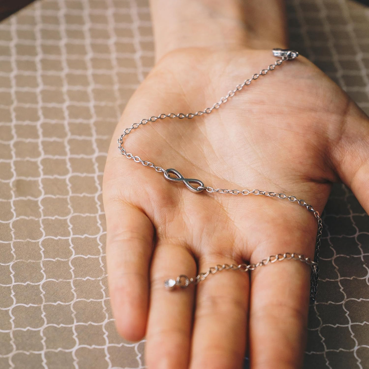 Silver Plated Infinity Anklet Created with Zircondia® Crystals