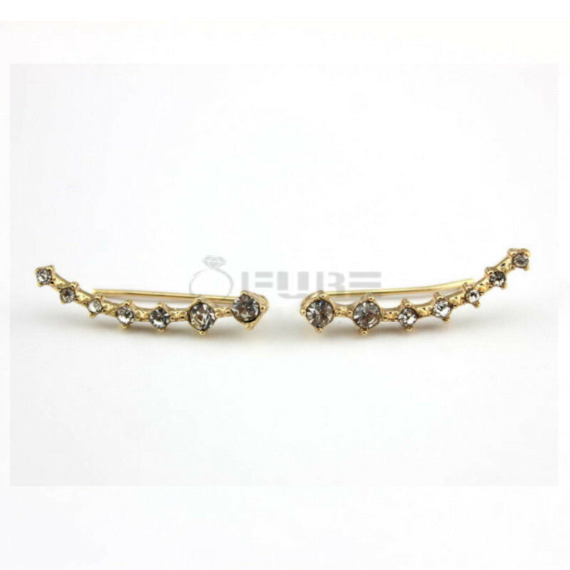 Long Bar Ear Cuff Climber CZ Stud Earrings 925 Sterling Silver Plated Rose Gold