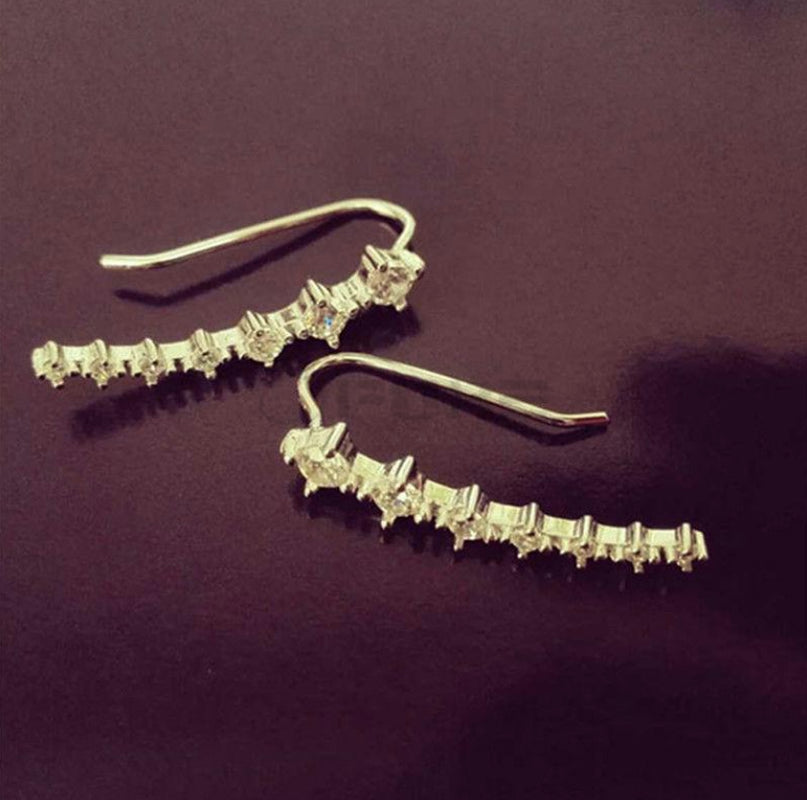Long Bar Ear Cuff Climber CZ Stud Earrings 925 Sterling Silver Plated Rose Gold