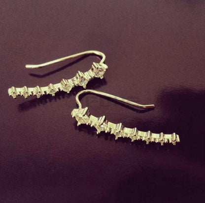 Long Bar Ear Cuff Climber CZ Stud Earrings 925 Sterling Silver Plated Rose Gold