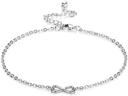 Silver Plated Infinity Anklet Created with Zircondia® Crystals