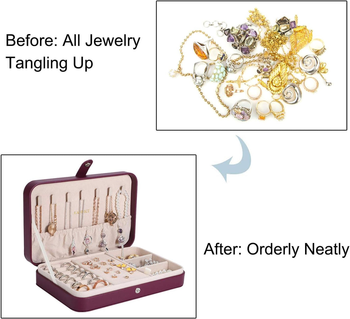 Jewellery Box Small Jewellery Organiser for Women Girls, PU Leather Travel Jewellery Storage Case, Portable Jewellery Holder for Ring Earrings Necklace Bracelet, Jewellery Gift Box,Purple