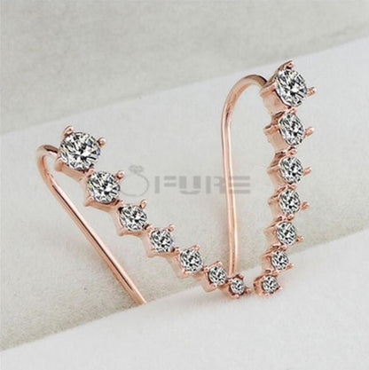 Long Bar Ear Cuff Climber CZ Stud Earrings 925 Sterling Silver Plated Rose Gold