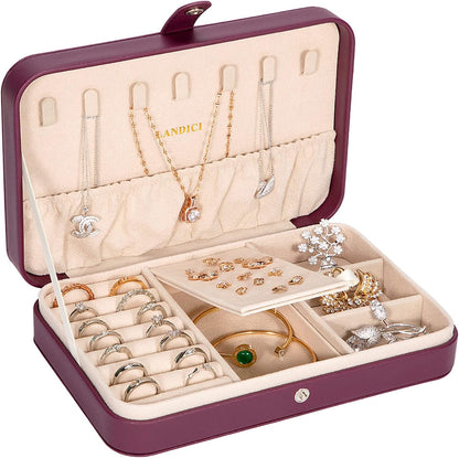 Jewellery Box Small Jewellery Organiser for Women Girls, PU Leather Travel Jewellery Storage Case, Portable Jewellery Holder for Ring Earrings Necklace Bracelet, Jewellery Gift Box,Purple