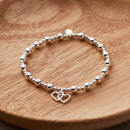 Heart Link Beaded Stretch Bracelet