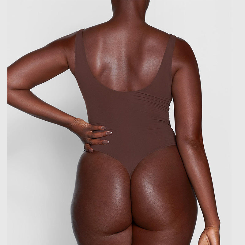 Double-Layer High Elastic Fabric Belly Contracting Jumpsuit Sling Corset