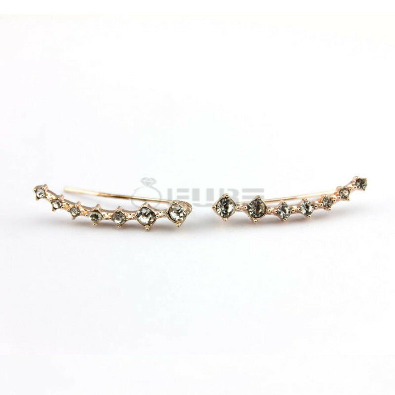 Long Bar Ear Cuff Climber CZ Stud Earrings 925 Sterling Silver Plated Rose Gold