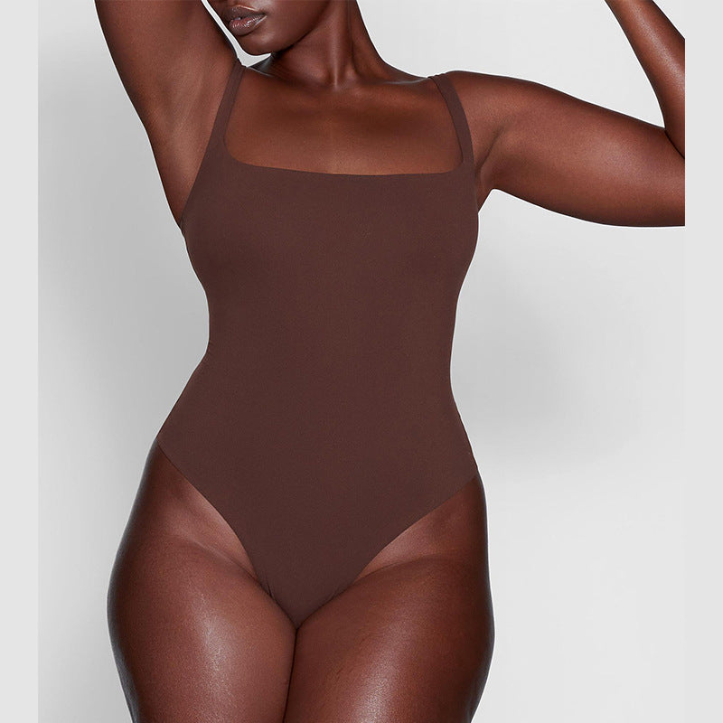 Double-Layer High Elastic Fabric Belly Contracting Jumpsuit Sling Corset