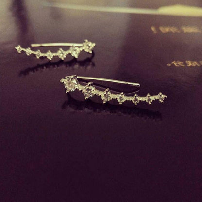 Long Bar Ear Cuff Climber CZ Stud Earrings 925 Sterling Silver Plated Rose Gold