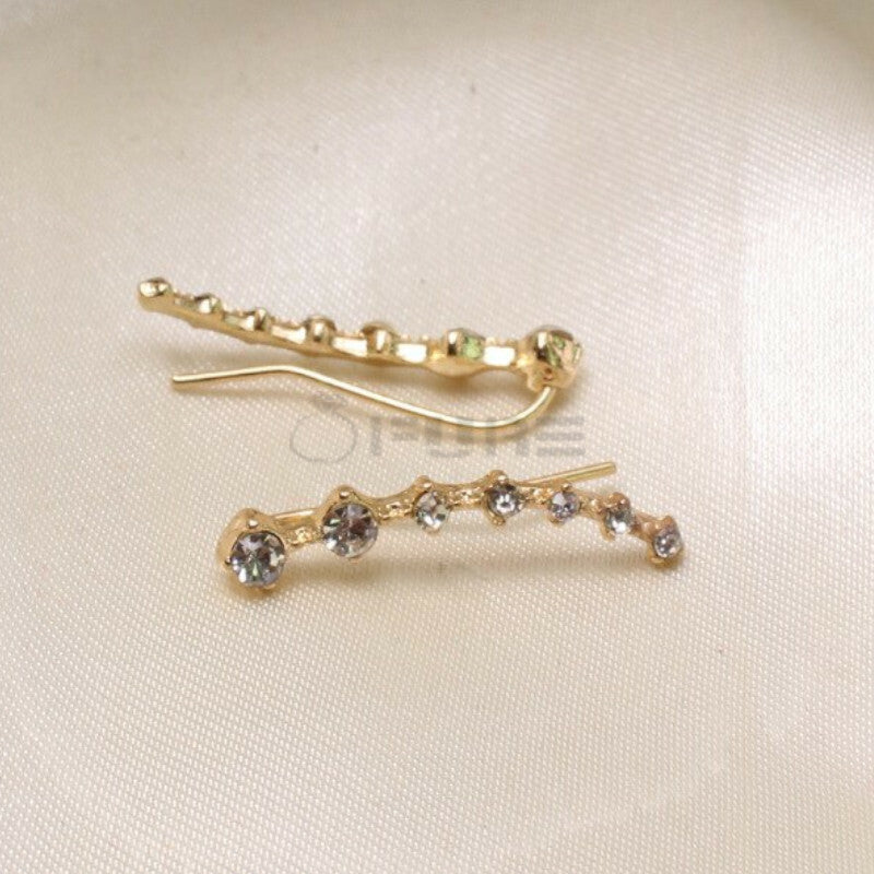 Long Bar Ear Cuff Climber CZ Stud Earrings 925 Sterling Silver Plated Rose Gold