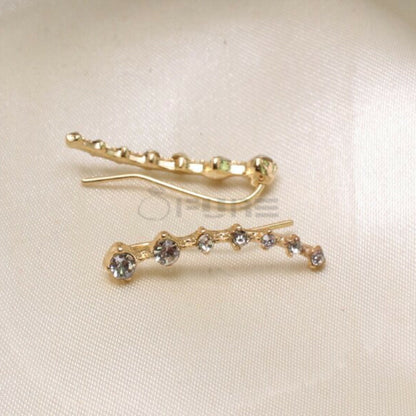 Long Bar Ear Cuff Climber CZ Stud Earrings 925 Sterling Silver Plated Rose Gold