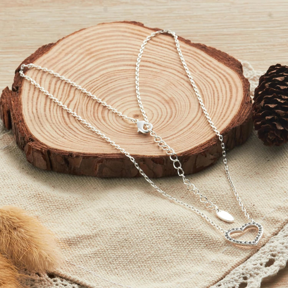 Silver Plated Open Heart Necklace Created with Zircondia® Crystals