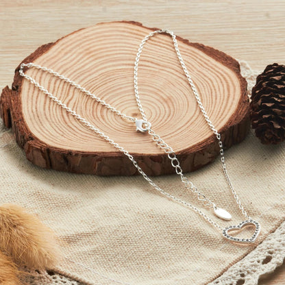 Silver Plated Open Heart Necklace Created with Zircondia® Crystals