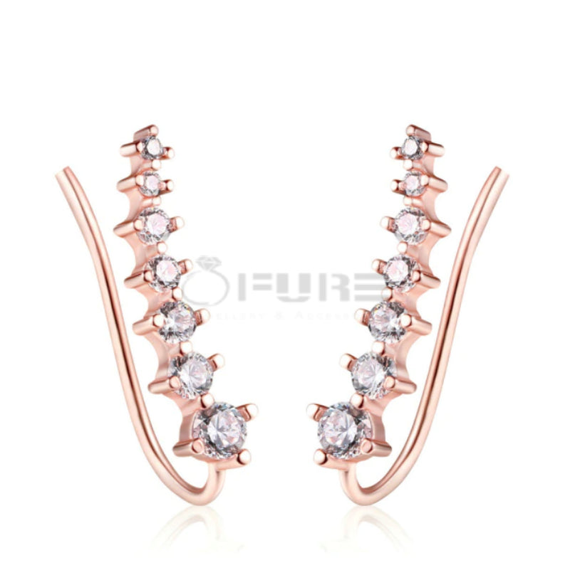 Long Bar Ear Cuff Climber CZ Stud Earrings 925 Sterling Silver Plated Rose Gold