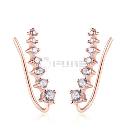 Long Bar Ear Cuff Climber CZ Stud Earrings 925 Sterling Silver Plated Rose Gold