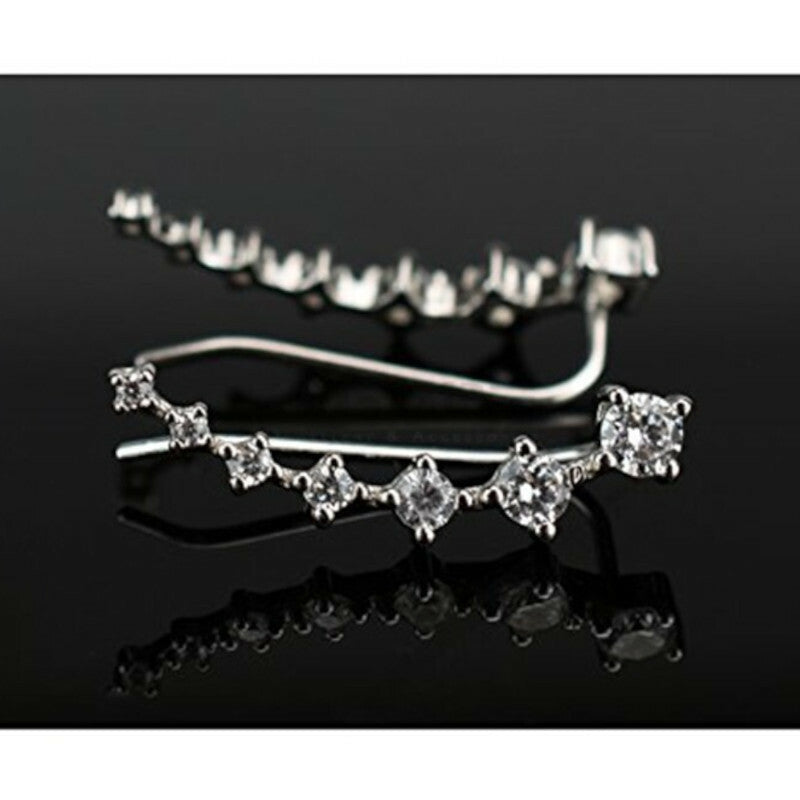 Long Bar Ear Cuff Climber CZ Stud Earrings 925 Sterling Silver Plated Rose Gold