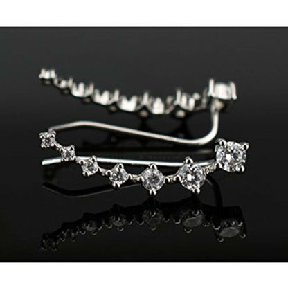 Long Bar Ear Cuff Climber CZ Stud Earrings 925 Sterling Silver Plated Rose Gold
