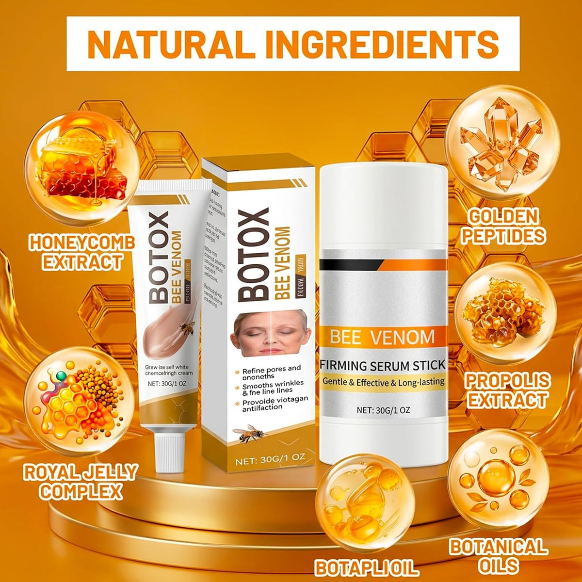 2 PCS Bee Venom Firming Serum Stick, Stick, 2026 New Bee Venom Wrinkle Removal Cream, Skin Tightening Cream for Face,Lift & Smooth Fine Lines, Natural Element - All Skin Types