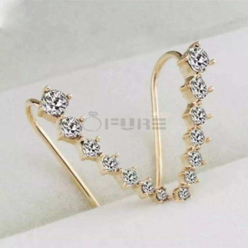 Long Bar Ear Cuff Climber CZ Stud Earrings 925 Sterling Silver Plated Rose Gold