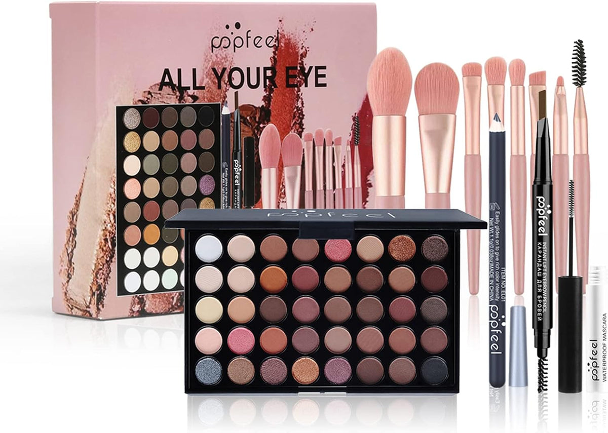 All in One Makeup Kit, Christmas Makeup Kit, Full Starter Cosmetics Set Include Eyeshadow Palette, Makeup Brushes, Brow Pencil, Mascara,Women and Teens Makeup Gift Set
