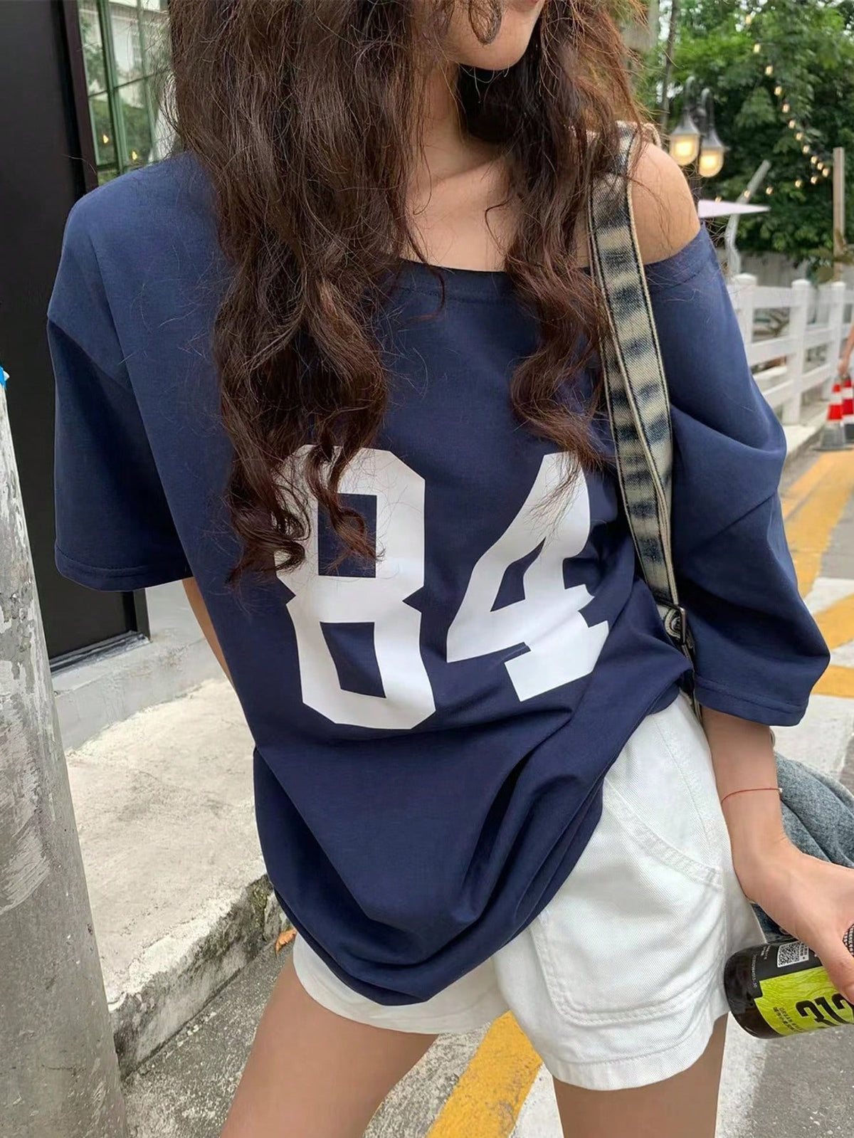 INAWLY Asymmetric Neckline Digital Print Summer Casual T-Shirt Graphic Tees Women Tops
