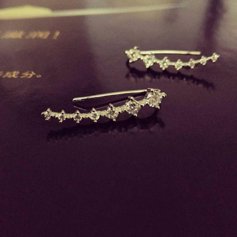 Long Bar Ear Cuff Climber CZ Stud Earrings 925 Sterling Silver Plated Rose Gold