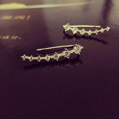 Long Bar Ear Cuff Climber CZ Stud Earrings 925 Sterling Silver Plated Rose Gold