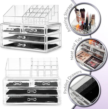 Make up Organiser for Women Teenagers Acrylic Drawers Makeup Storage 12Cm X 24Cm X 22Cm Clear Bathroom Bedroom Dressing Table Organiser Jewellery Beauty Skincare 4 Tier Cosmetic Storage Box