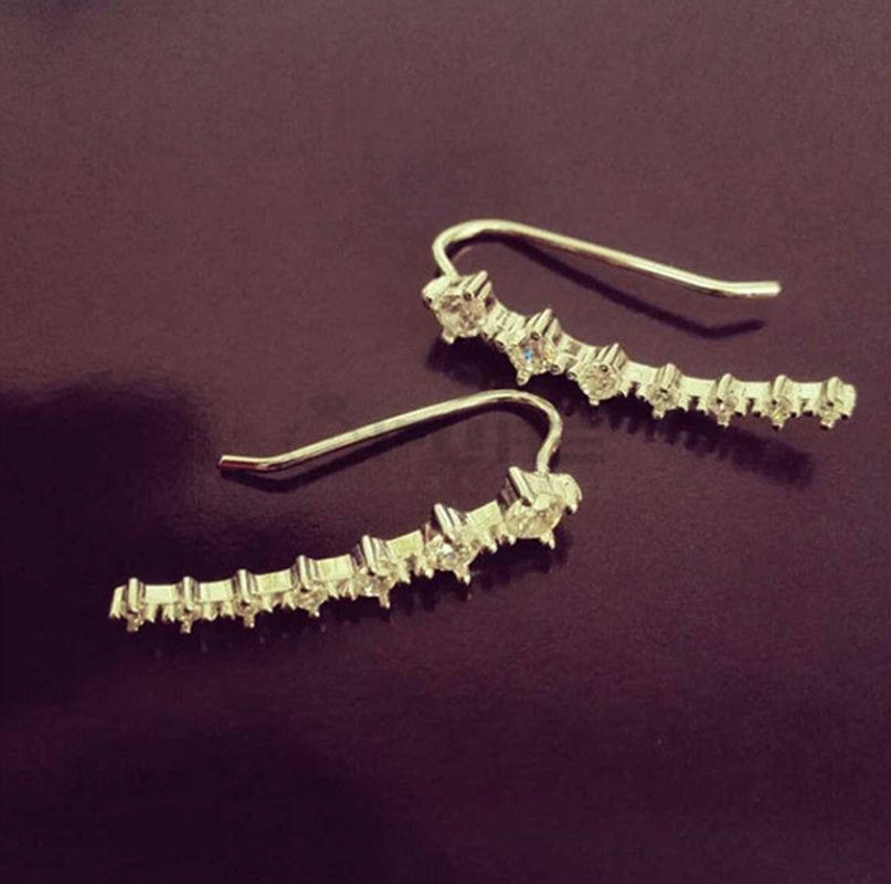 Long Bar Ear Cuff Climber CZ Stud Earrings 925 Sterling Silver Plated Rose Gold