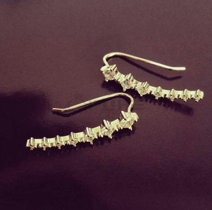 Long Bar Ear Cuff Climber CZ Stud Earrings 925 Sterling Silver Plated Rose Gold