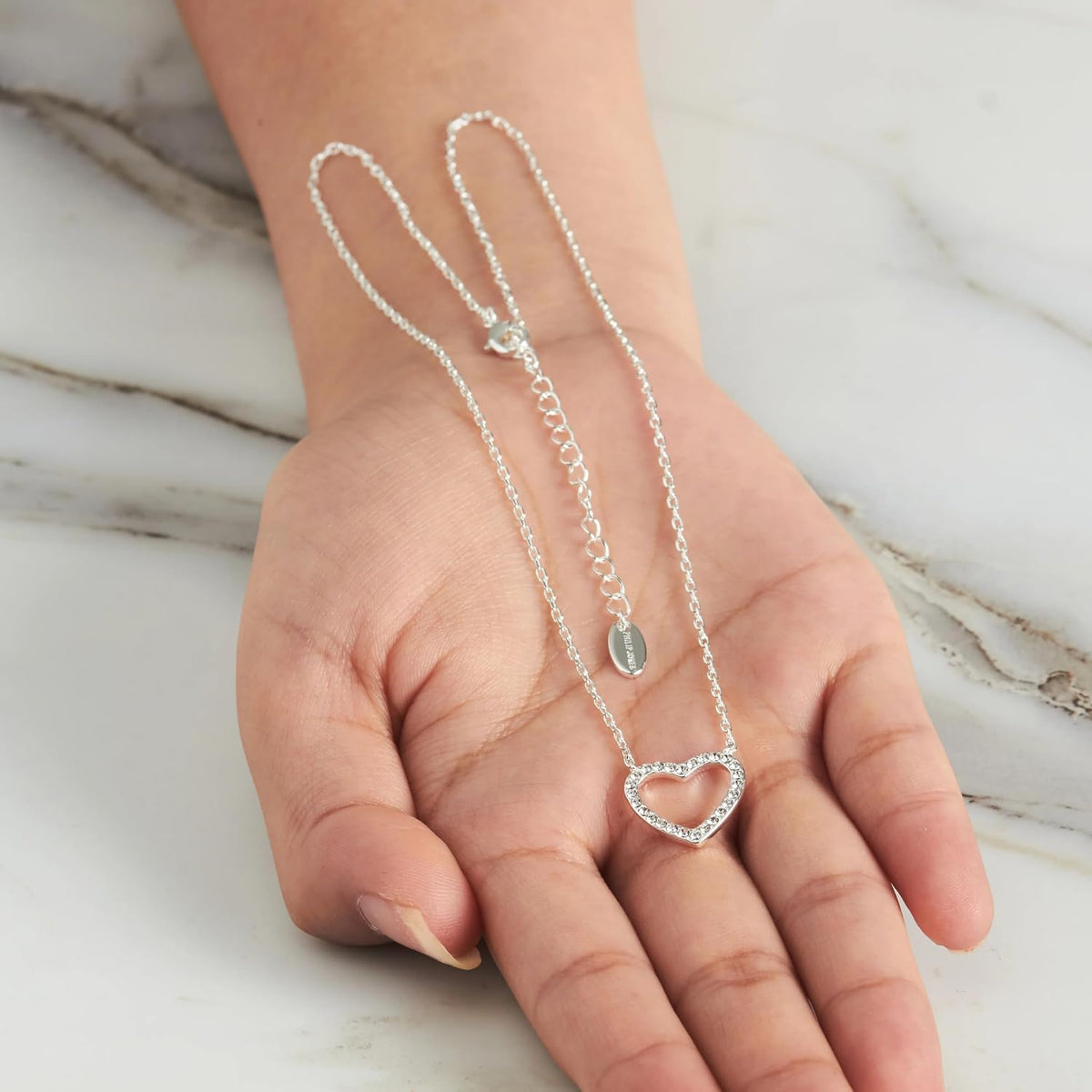 Silver Plated Open Heart Necklace Created with Zircondia® Crystals