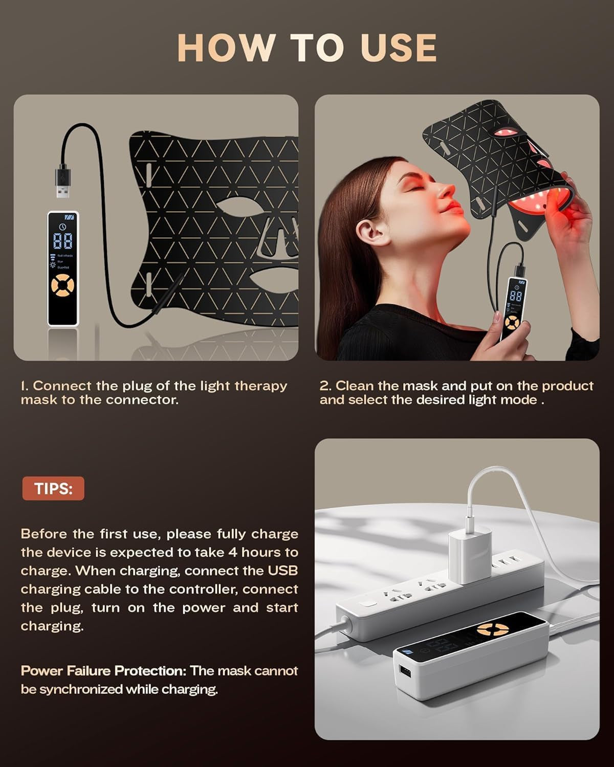 LED Light Therapy Mask Skin Care Mask, LED Red Light Therapy 630Nm & 830Nm Wavelength for Home Use, Body Beauty Machine for Care at Home(Black)
