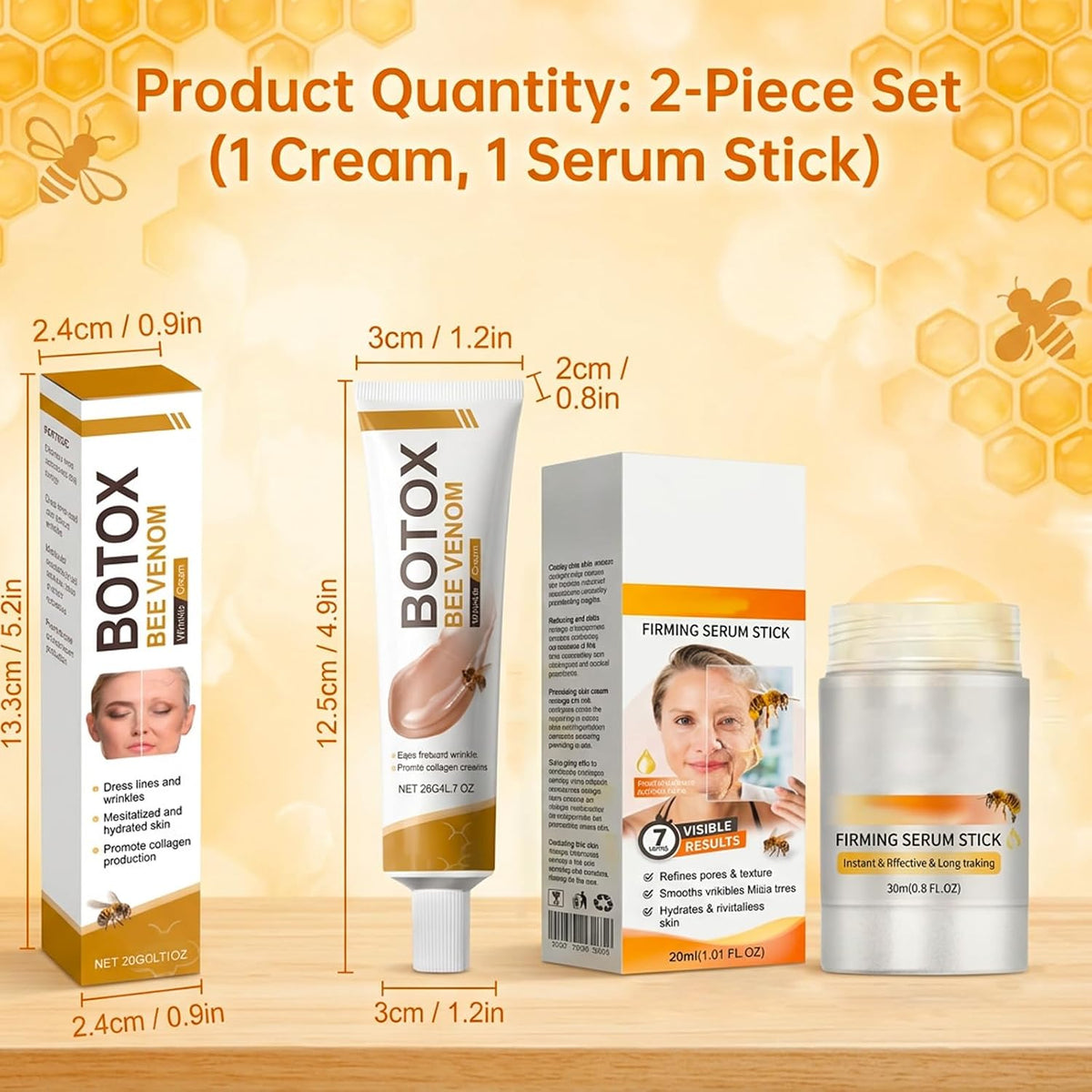 2 PCS Bee Venom Firming Serum Stick, Stick, 2026 New Bee Venom Wrinkle Removal Cream, Skin Tightening Cream for Face,Lift & Smooth Fine Lines, Natural Element - All Skin Types