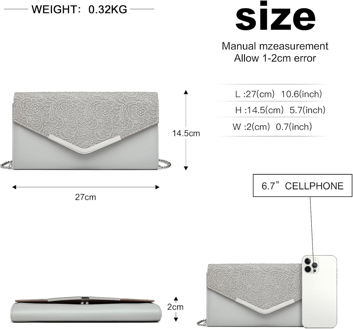Womens Clutch Elegant Clutch Bags for Women Mini Crossbody Bag for Women, Can Hold 8.3' Tablet, Suitable for Party, Wedding, Banquet, Gift