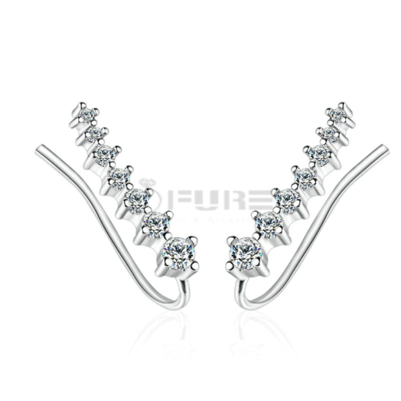 Long Bar Ear Cuff Climber CZ Stud Earrings 925 Sterling Silver Plated Rose Gold