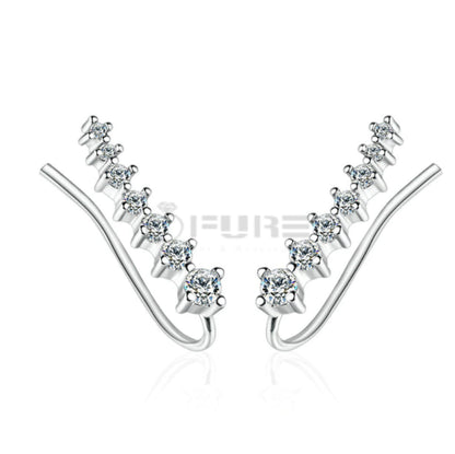 Long Bar Ear Cuff Climber CZ Stud Earrings 925 Sterling Silver Plated Rose Gold