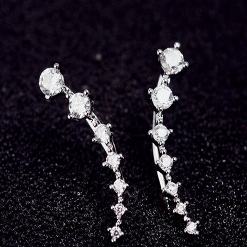Long Bar Ear Cuff Climber CZ Stud Earrings 925 Sterling Silver Plated Rose Gold
