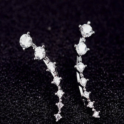 Long Bar Ear Cuff Climber CZ Stud Earrings 925 Sterling Silver Plated Rose Gold