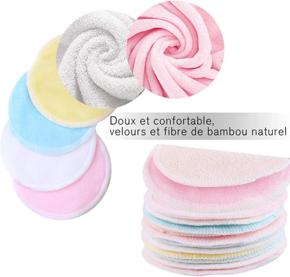 Bamboo Fiber Makeup Remover Pads-Washable Makeup Remover Cotton Pads-16Pcs+ 2 Washing Bags-Soft Bamboo Fiber Material-Washable and Reusable」Anti-Bacteria、Biodegradable Packaging