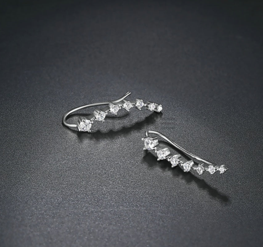 Long Bar Ear Cuff Climber CZ Stud Earrings 925 Sterling Silver Plated Rose Gold