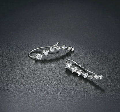Long Bar Ear Cuff Climber CZ Stud Earrings 925 Sterling Silver Plated Rose Gold