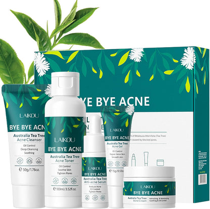 Tea Tree Skincare Set Gifts for Women & Men, Acne Treatment Tea Tree Oil Spot and Blackheads Remover Includes-Cleaner,Face Serum, Acne Gel,Toner,Moisturiser for Acne Removal Oil Control